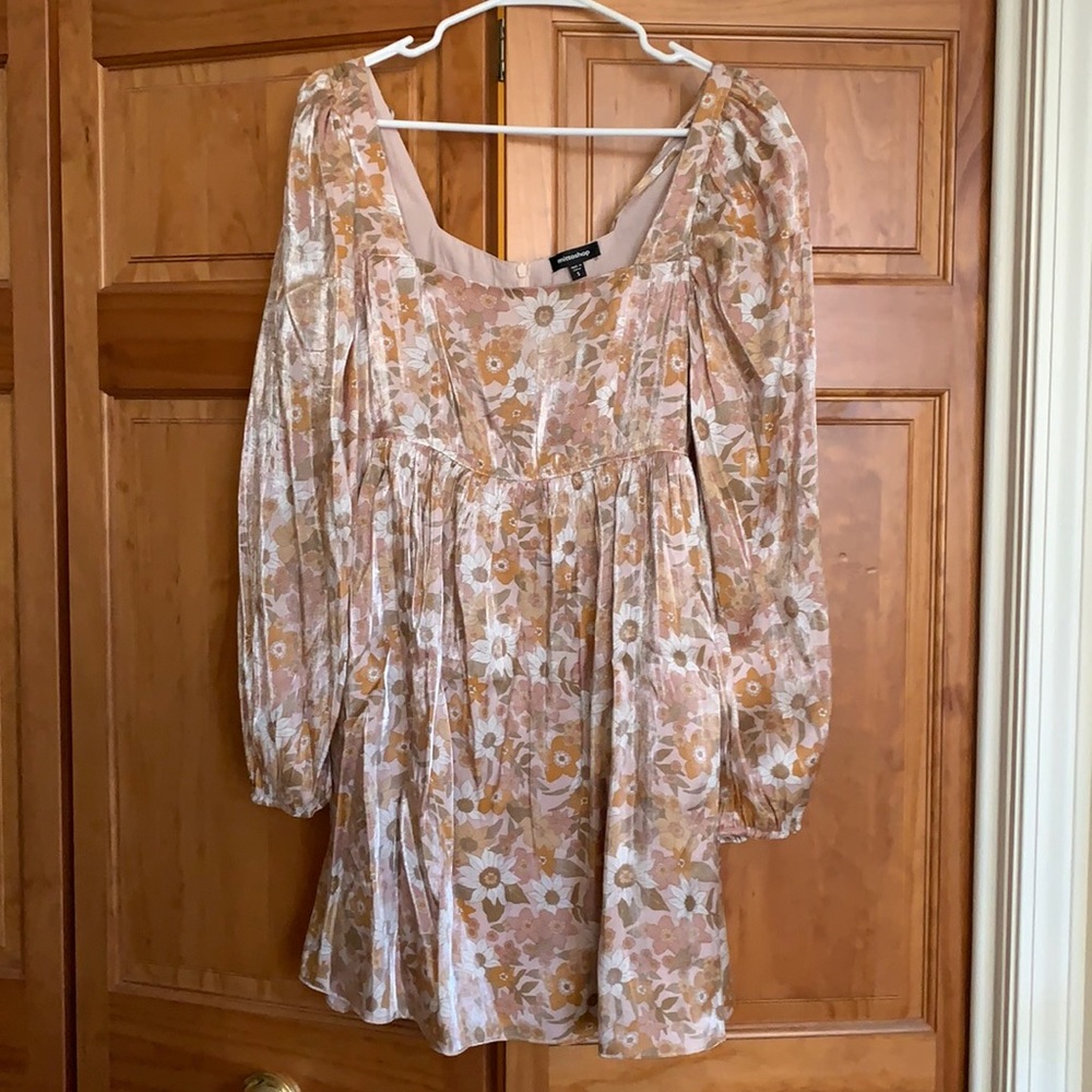 Satin Retro Floral Back Tie Babydoll Dress